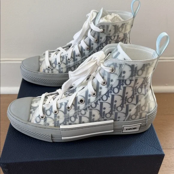 Dior B23 oblique High-Top Sneakers in White Blue and Gray - Picture 4 of 11